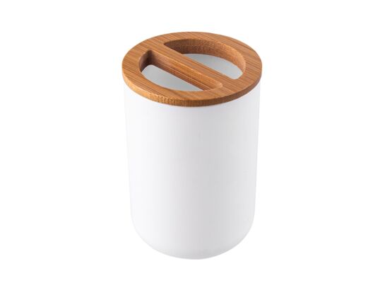 Kubek na szczoteczki plastikowy z bambusem 7 x 7 x 10,5 cm biały ALTOM