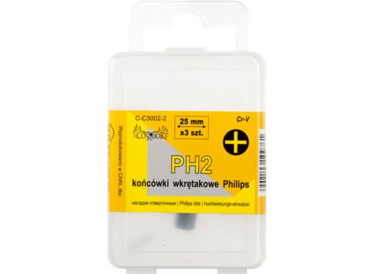 Końcówka krzyżowa PH2 x 25 mm, zestaw: 3 sztuki Condor