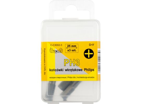 Końcówka krzyżowa PH3 x 25 mm, zestaw: 3 sztuki Condor
