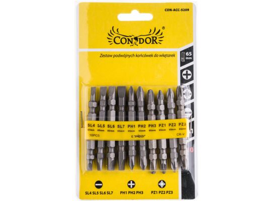 Końcówka dwustronna SL/PH/PZ/x 65 mm, zestaw: 10 sztuk Condor