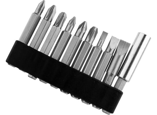 Końcówka SL4 x 6 x 8, PH1 x 2 x 3, PZ1 x 2 x 3 z uchwytem magnetycznym 50 mm, zestaw: 10 sztuk Condor