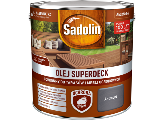 Olej do tarasów i mebli ogrodowych Superdeck Antracyt 2,5 l Sadolin