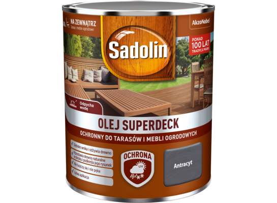 Olej do tarasów i mebli ogrodowych Superdeck Antracyt 0,75 l Sadolin