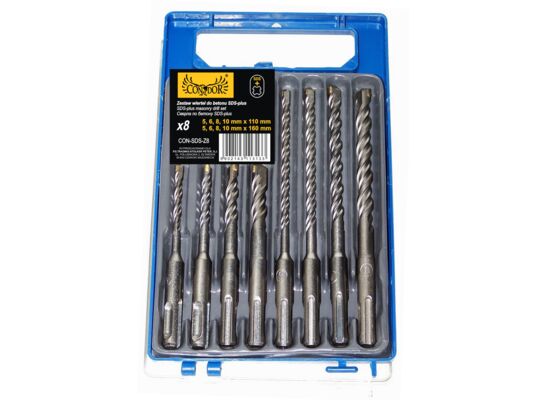 Wiertło do betonu z podwójną spiralą 5 x 6 x 8 x 10 x 110 mm, 5 x 6 x 8 x 10 x 160 mm, zestaw: 8 sztuk Condor