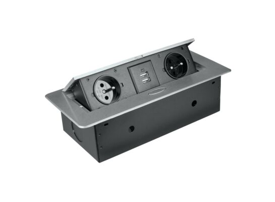 Listwa przedłużacza wpuszczana w blat 2 gniazda 2 x USB srebrna