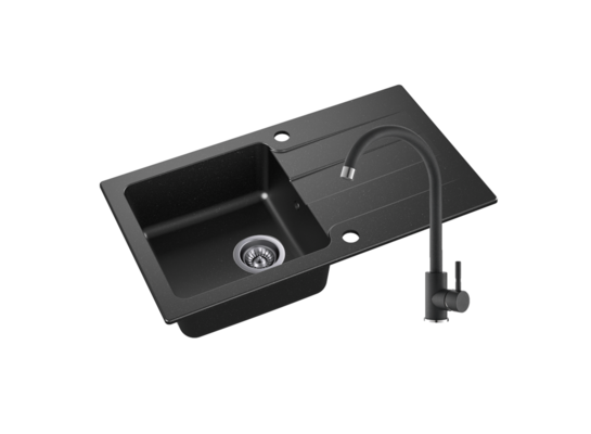 Zlewozmywak LAGOON 160 czarny 10 + bateria DORIS O CR czarna