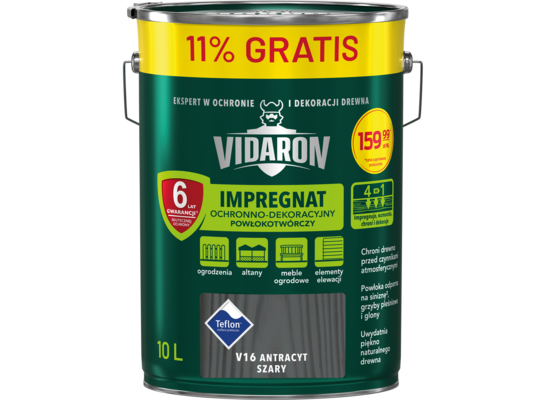 Impregnat Powłokotwórczy Ochronno-Dekoracyjny Antracyt Szary V16 10 l VIDARON