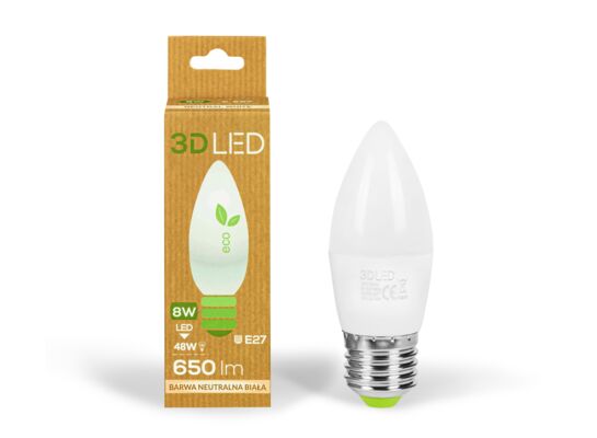 Żarówka LED E-27 8 W świeczka barwa neutralna