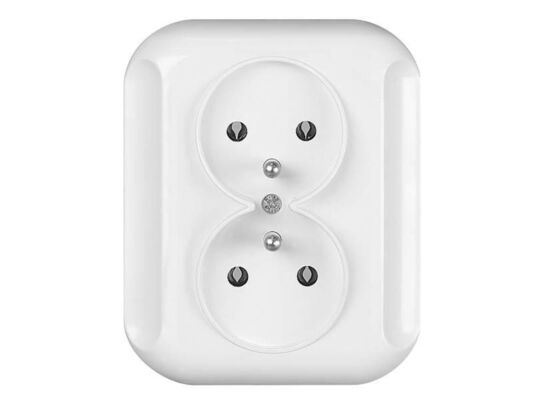 Gniazdo podwójne z uziemieniem białe Topaz