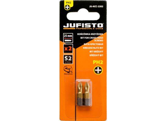Końcówka krzyżowa PH2 x 25 mm, zestaw: 2 sztuki Jufisto