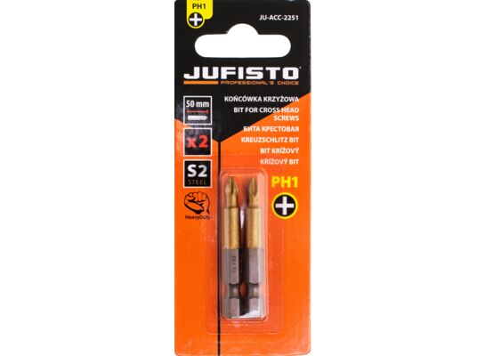 Końcówka krzyżowa PH1 x 50 mm, zestaw: 2 sztuki Jufisto