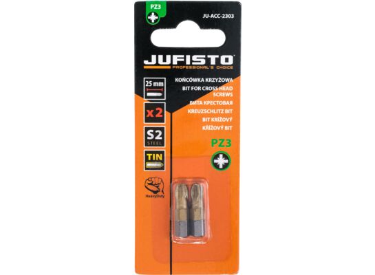 Końcówka krzyżowa PZ3 x 25 mm, zestaw: 2 sztuki Jufisto