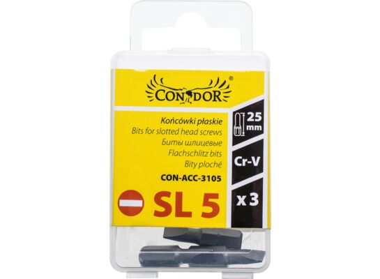 Końcówka płaska SL5 x 0,8 x 25 mm, komplet: 3 sztuki Condor
