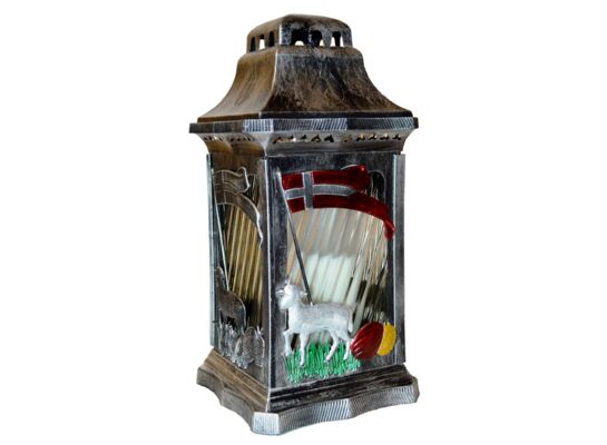 Lampion katedra duża baranek srebrna malowana 35 cm