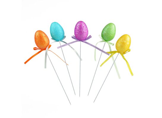 Pisanki brokatowe na piku 5 sztuk