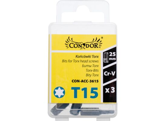 Końcówka Torx T15 x 25 mm, komplet: 3 sztuki Condor