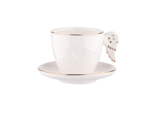 Filiżanka dolomitowa ze spodkiem i uchwytem w kształcie skrzydeł 200 ml