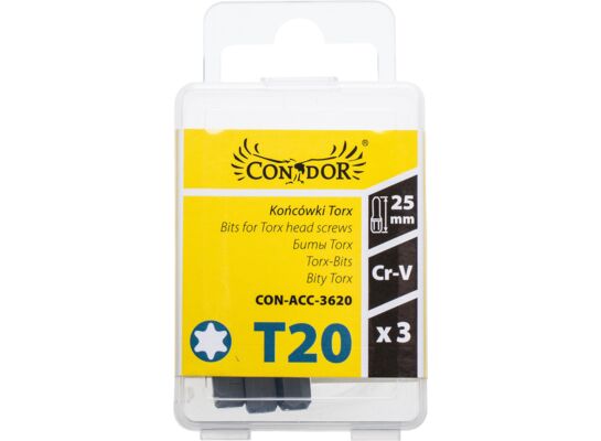 Końcówka Torx T20 x 25 mm, komplet: 3 sztuki Condor