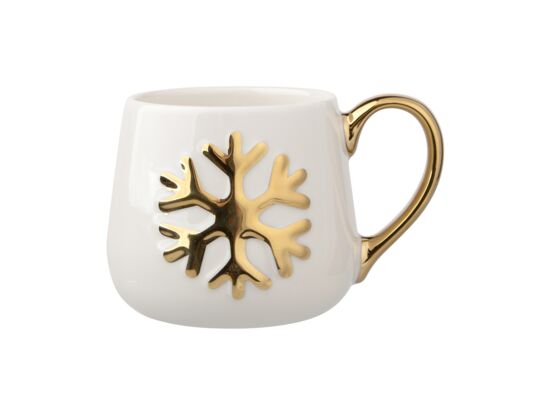 Kubek beczułka 350 ml ze złotą wypukłą dekoracją śnieżynka