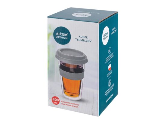 Kubek termiczny z silikonową pokrywką i opaską 400 ml