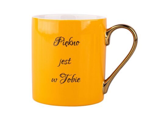 Kubek prosty z sentencją i uchem w kolorze złota 300 ml żółty