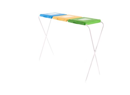 Stojak na worki na śmieci 3-komorowy zielony/żółty/niebieski