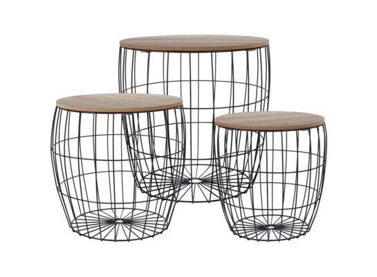 Stoliki - kosze 3 sztuki czarne,  metal + mdf