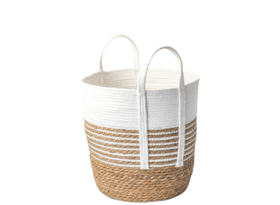 Kosz pleciony z uszami biały 27 x 27 x 30 cm M8448
