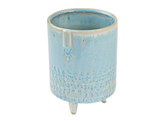 Osłonka ceramiczna na nóżkach twarz niebieska 15 x 20,5 cm