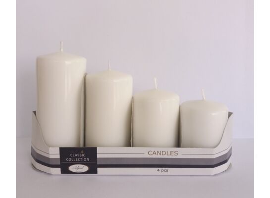 Świeca pieńkowa mix 7 / 8 / 10 / 12 x 5 cm lakier biała