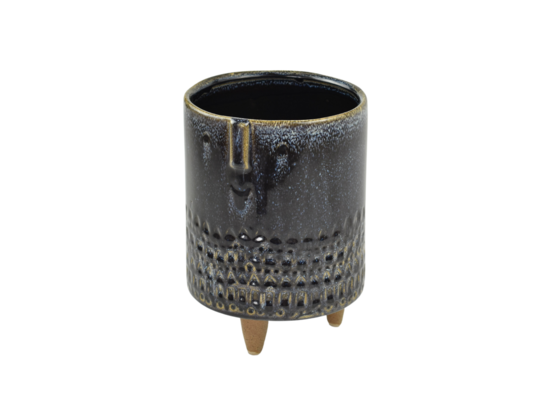 Osłonka ceramiczna na nóżkach twarz czarna 15 x 20,5 cm