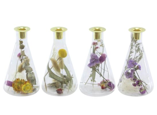 Świecznik szklany suszone kwiaty 20 x 10,3 cm