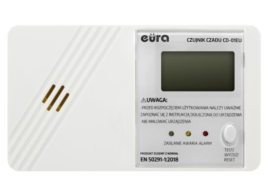 Czujnik czadu ''EURA'' CD-01EU wyświetlacz LCD, zasilanie bateryjne