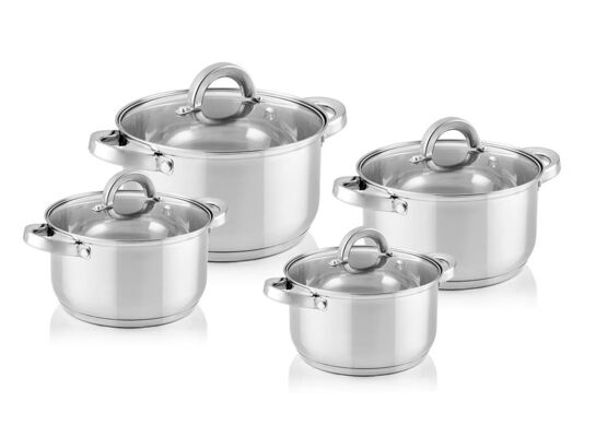 Zestaw garnków nierdzewnych Claude z pokrywkami 1,9 l + 2,6 l + 3,6 l + 6,1 l srebrny