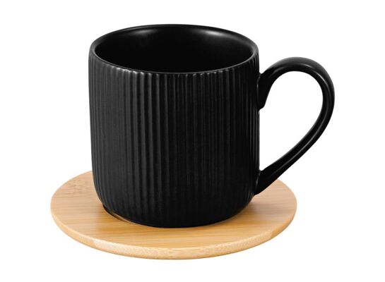 Filiżanka ALISA ze spodkiem bambusowym 260 ml czarna