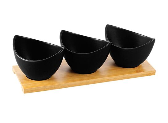 Miseczki do dipów ADRIA łódka 3 sztuki na podstawce czarne