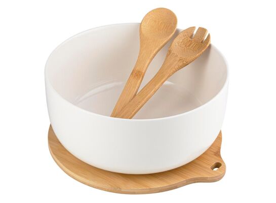 Miska do sałaty na bambusowej podstawie z łyżkami ADRIA