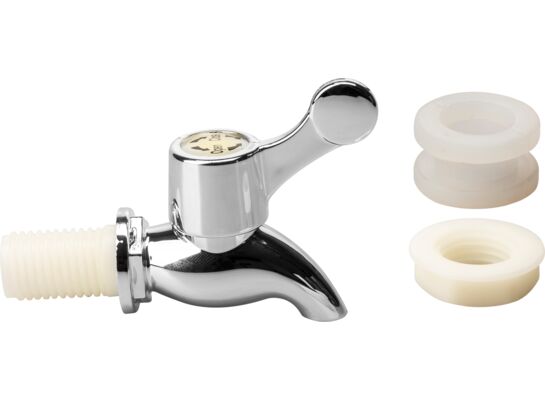 Kranik plastikowy srebrny uszczelka z nakrętką