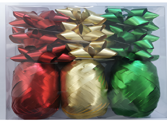 Zestaw do pakowania prezentów 12 elementów wstążki + kokardy mix