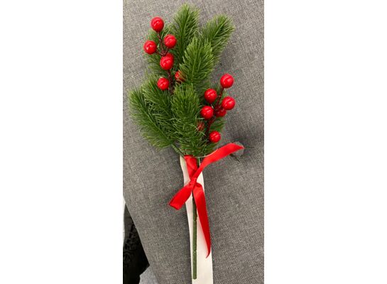 Gałązka dekorowana z jarzębiną i kokardą 30 cm