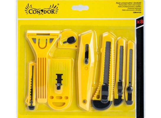 Nóż do tapet i skrobaki plastikowe, zestaw: 8 sztuk Condor
