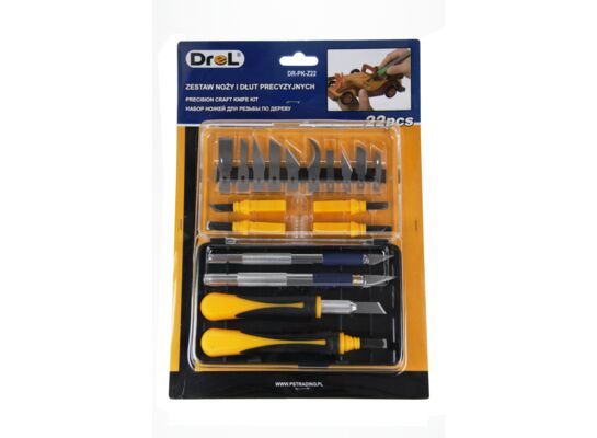 Noże i dłuta precyzyjne, zestaw: 22 elementów Drel