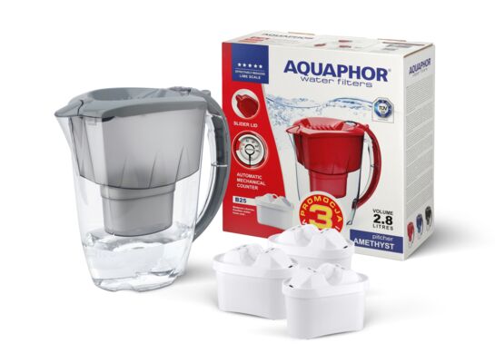 Dzbanek filtrujący Amethyst 2,8 l z 3 wkładami B100-25 Maxfor szary Aquaphor
