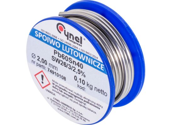 Spoiwo lutownicze 0,10 kg na szpulce 2 mm 40% Cynel