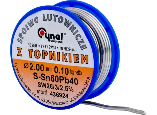 Spoiwo lutownicze z topnikiem 60% 2 mm szpulka 0,10 kg Sn60Pb40 Cynel