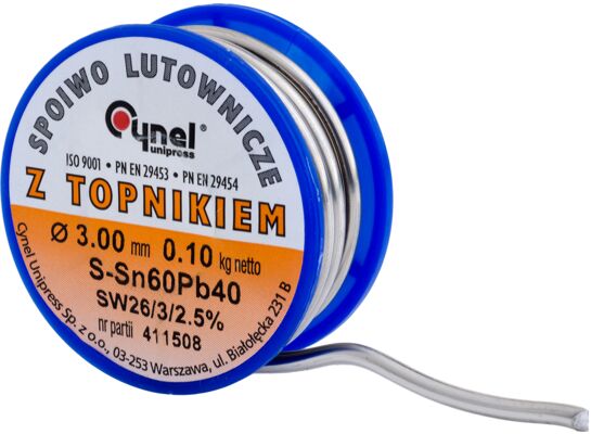 Spoiwo lutownicze z topnikiem 60% 3 mm szpulka 0,10 kg Sn60Pb40 Cynel