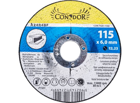 Tarcza korundowa do szlifowania metalu 115 x 6 mm Condor
