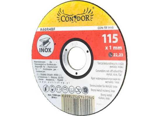 Tarcza korundowa do cięcia metalu inox 115 x 1 mm Condor