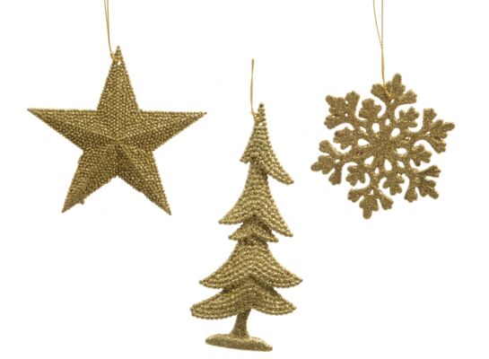 Zawieszka plastikowa gwiazda / choinka / śnieżynka złoty