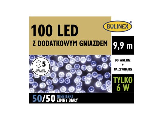 Lampki choinkowe LED 100 sztuk białe zimne z niebieskim BULINEX